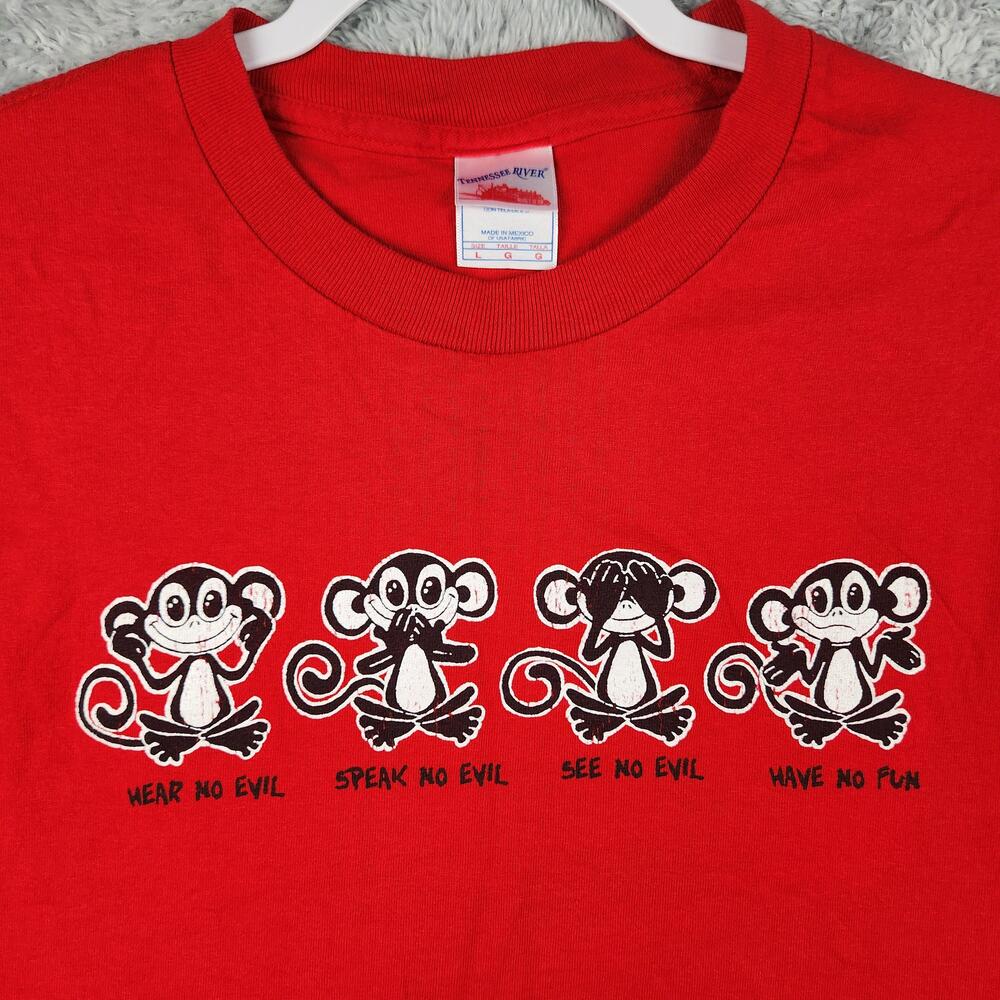 Vintage Hear Speak See No Evil Shirt Mens Large Monkeys Funny Humor Graphic Y2k